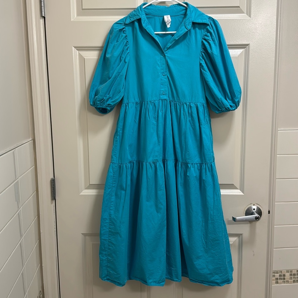 Anthropologie Amadi Blue Puff Sleeve Dreas